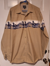 Roper Western Horse Wrap Around Cowboy Pearl Snap Button Khaki Shirt Siz... - $25.22
