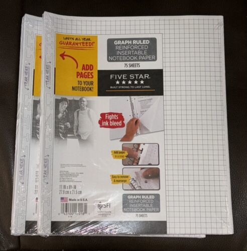2x Five Star Graph Ruled Reinforced Insertable Notebook Paper 75 Sheets/... - $15.83