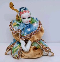 Rare. Harlequin Collectible Mardi Gras Porcelain Jester Clown Shelf Sitter Doll - £13.13 GBP