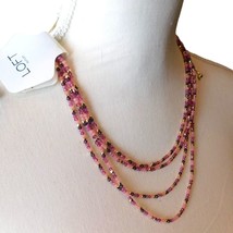 Loft Layered Necklace Pink &amp; Gold Tone Colors Bicone Beaded Adjustable 28&quot; L - £11.93 GBP