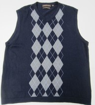Sebastian Cooper Navy Gray Argyle Silk &amp; Cashmere V-Neck Pullover Vest L... - $20.99