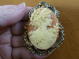 (CL14-4) NOBLE Lady strong woman orange oval CAMEO Pin Pendant Jewelry brooch - £27.19 GBP