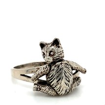 Vintage Sterling Signed 925 Rare Detailed Movable Body Parts Bear Ring sz 8 1/2 - £38.29 GBP