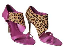 Charles David Leather Fur Leopard Fuchsia Pink Open Toe Heels Sz US 9 M New - £75.23 GBP
