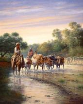 Picking Up Strays by Jack Terry Cowboy Longhorn Cattle Drive Horses  Art Print - £61.28 GBP