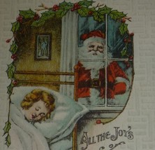 Santa Claus in Red Looking in Window &amp; Sleeping Girl Antique Christmas Postcard - £6.01 GBP