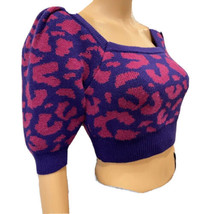 Urban Outfitters Bernadette Puff Sleeve Crop Sweater Pink Purple Leopard Large - £13.03 GBP