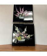 Vintage Pair Of 2 USOTCO Romany Hand Painted  Black 6” Tile Floral Flowe... - $1,253.37 MXN