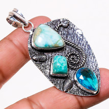 Caribbean Larimar London Blue Topaz Gemstone Gift Pendant Jewelry 2.70" SA 429 - £4.77 GBP