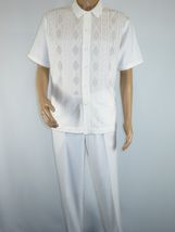 Men Silversilk 2pc walking leisure Matching Suit Italian woven knits 51016 White image 3