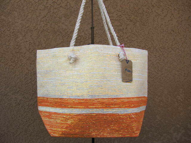Orange &amp; Gray Metalic Straw Shopper Beach Gym Tote Bag  Handbag  Purse B... - $14.84