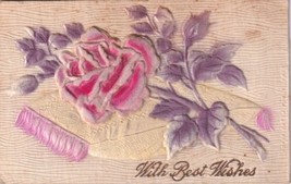 With Best Wishes Heavily Embossed Rose Postcard D10 - £2.28 GBP