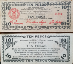 1943 PHILIPPINE 10 Peso Mindanao Emergency Board Currency - £6.22 GBP