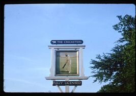 35 mm color slide * 1950's travel to England SURREY pub Sign THE CRICKETERS - $5.50