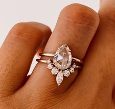 2.5 Pear Moissanite Engagement Ring Set, Teardrop Bridal Ring Set In 925 Silver - £87.92 GBP