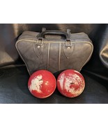 Lot of 2 Heelco Duck Candle Pin Bowling Balls Red White Swirl Grey Bag - $108.56 CAD