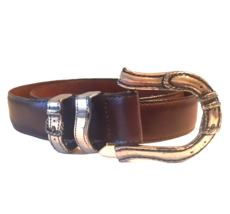 Brighton Western Brown Leather Belt Womens Medium Silver Slide Buckle 1996 - $34.58