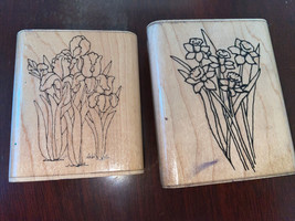 2x DOTS Rubber Stamp Wooden Mount  Irises #204 And Daffodils #189, Flowers - £5.42 GBP