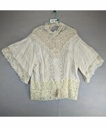 Beautiful Sheer Ivory Crochet Lace Blouse Short Flare Sleeves Women&#39;s L ... - $459.38 MXN