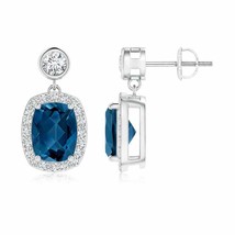 ANGARA Natural London Blue Topaz Drop Earrings with Diamond Halo in 14K Gold - £1,662.53 GBP