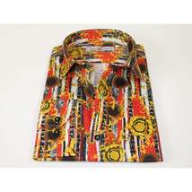 Men's EMILIO CERUTTI Sport Shirt 100% Cotton Long Sleeves #EMC10 Black Red image 3