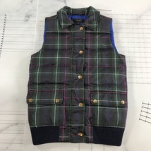 J Crew Down Vest Womens XXS Green Blue Red Plaid Tartan Gold Snaps Warm - $34.64