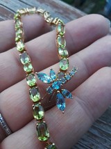 Gold Plated 925 Silver  9.80Ct  Simulated Blue Topaz Dragon Fly Bracelet - £166.17 GBP