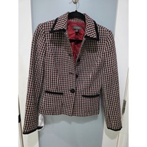 Classiques Entier Tweed Blazer Jacket Red Black Plaid Wool Blend Size 2 - $1,116.00 MXN