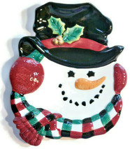 Fitz & Floyd FF Handcrafted Holiday Christmas Snowman Head Plate Dish 8" Wide - $29.95