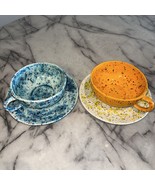 4pc New Vintage Handmade Ceramic Plate Large Cup Mug Bowl Speckled Orang... - $81.83 CAD
