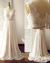 Sexy V Neck Backless Appliques Lace Wedding Dresses with Sash - £183.80 GBP