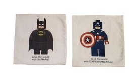 Superhero LEGO Mini Fig Pillow/cushion cover square throw 16” Burlap - Lot of 2 - £11.42 GBP