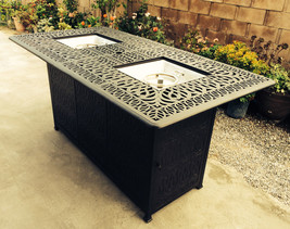 Outdoor Propane Fire Pit bar height double burner table Elisabeth alumin... - £1,733.02 GBP