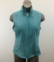 Cotton Ginny Vest Women&#39;s Small Blue Sleeveless Mock Full Zip Up Fleece - £10.89 GBP