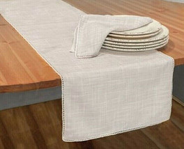 Lace Edge Fabric Table Runner 14&quot;X70&quot; Taupe Beige Rory Modern - £28.72 GBP