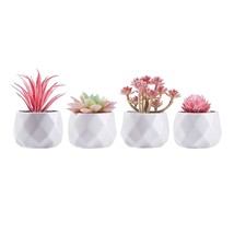 Small Fake Desk Plant  Pink Desk Decor For Women - Artificial Succulent Plants - - £25.56 GBP