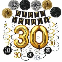 Dirty Thirty Banner With Pom Poms 30Th Glittery Hanging Streamers 30 Years Old B - $16.99