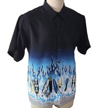 Urban Pipeline Shirt SS Black Blue Flames Surfboards Button Front L Polyester - £7.70 GBP