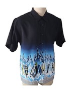 Urban Pipeline Shirt SS Black Blue Flames Surfboards Button Front L Poly... - £7.70 GBP