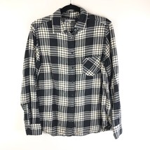 Uniqlo Mens Button Down Shirt Flannel Long Sleeve Pocket Plaid Black White L - £11.39 GBP