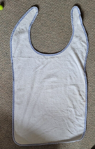 Adult Bib White Blue Used 26&quot; Long 21&quot; Wide Dinner Clean Up Handicap Washable - £4.78 GBP