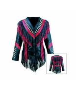 Women Western Wear Cowgirl Black Leather With Pink Fringes &amp; Trim Jacket... - £117.72 GBP