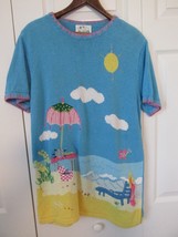 Quacker Factory Whimsical Beach Theme Sweater 8 Blue Yellow Embroidered Euc - £31.89 GBP