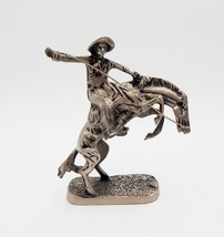 Western Old Man Cowboy Sculpture Bucking Horse Silver Metal 8 Inch Tall - £47.95 GBP
