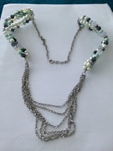 chains &amp; green &amp; pearl tone necklace multicolored beaded 35&quot; - £19.58 GBP