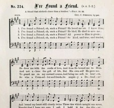 1883 Gospel Hymn I&#39;ve Found A Friend Sheet Music Victorian Religious ADB... - £11.78 GBP
