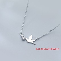 Silver Dove Necklace 925 Silver Bird Necklace Silver &amp; CZ Dove Necklace Handmade - £80.66 GBP