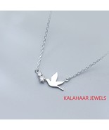 Silver Dove Necklace 925 Silver Bird Necklace Silver &amp; CZ Dove Necklace ... - £83.20 GBP