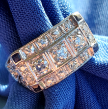 Earth Mined Diamond Deco Statement Ring Antique Platinum Sapphire 14k Gold Band - €2.870,20 EUR