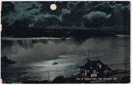 Postcard View Of Niagara Falls From Canadian Side Moonlight Valentine - £3.11 GBP